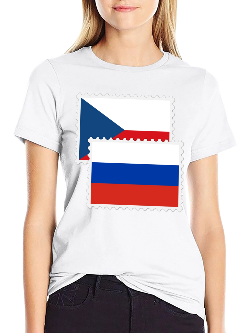 Czech Russia Flag Stamp Black Graphic Tee