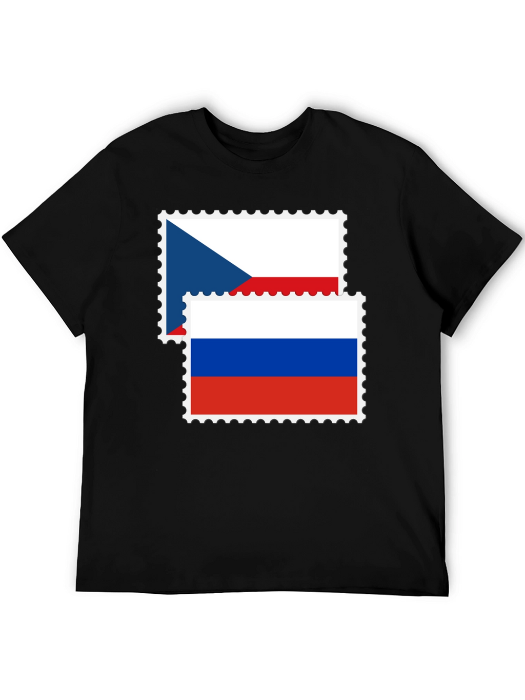 Czech Russia Flag Stamp Black Graphic Tee