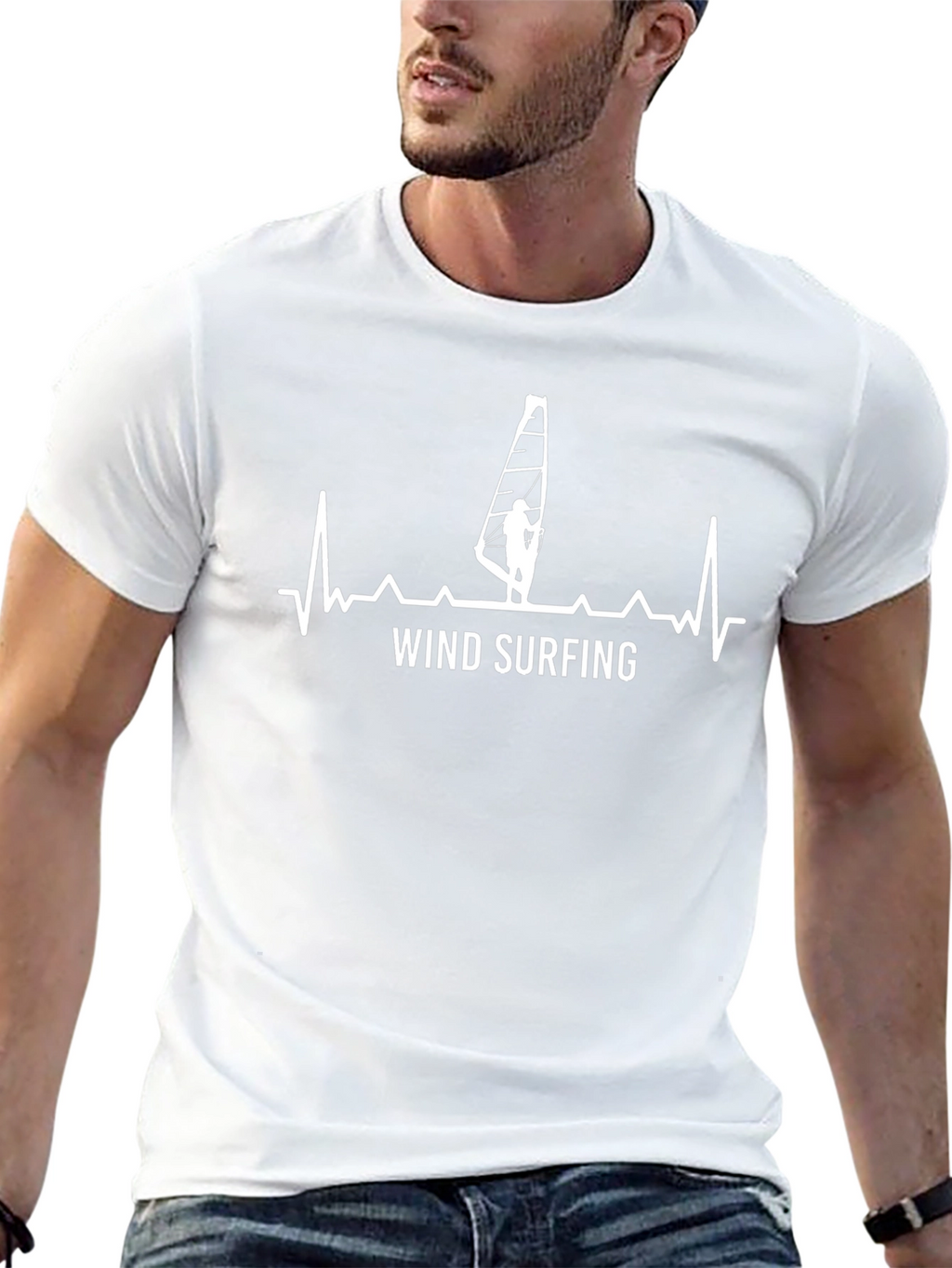 Wind Surfing Heartbeat T-Shirt - Black Cotton Tee