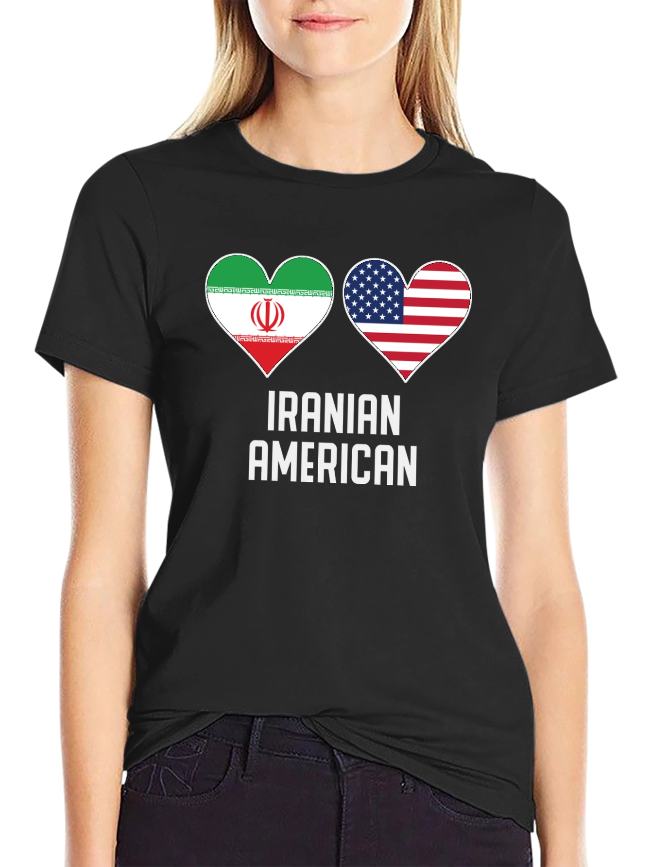 Iranian American Pride T-Shirt - Dual Flag Heart Design