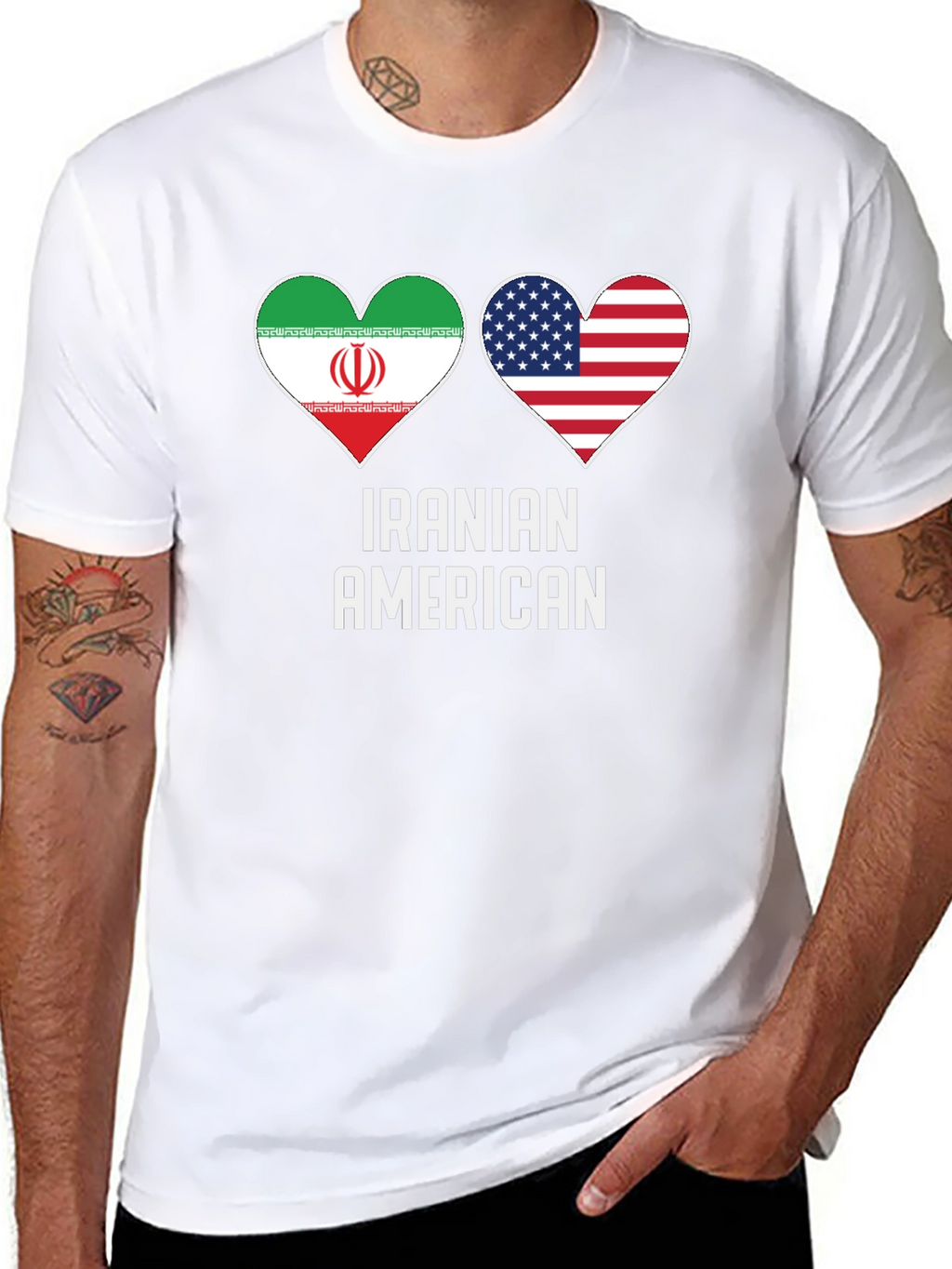 Iranian American Pride T-Shirt - Dual Flag Heart Design