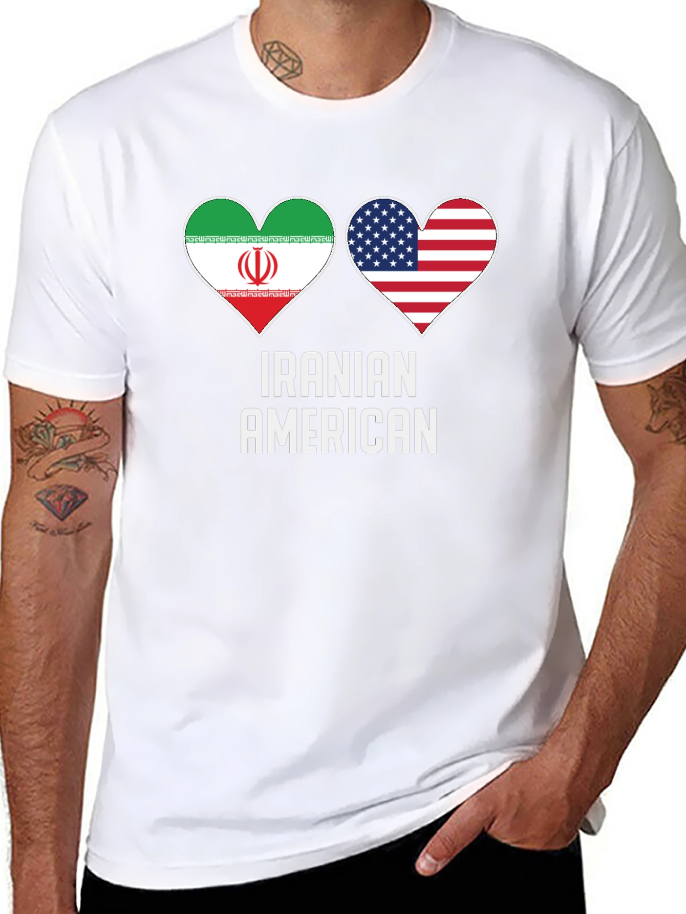 Iranian American Pride T-Shirt - Dual Flag Heart Design