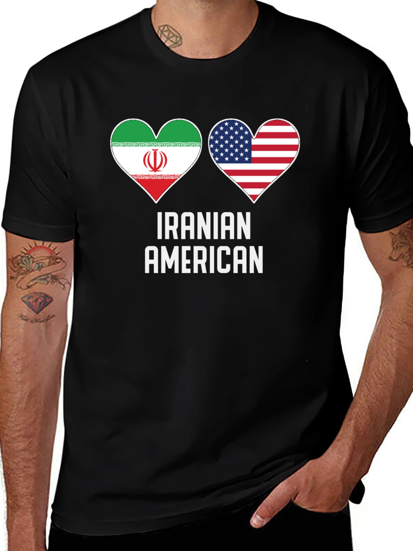 Iranian American Pride T-Shirt - Dual Flag Heart Design