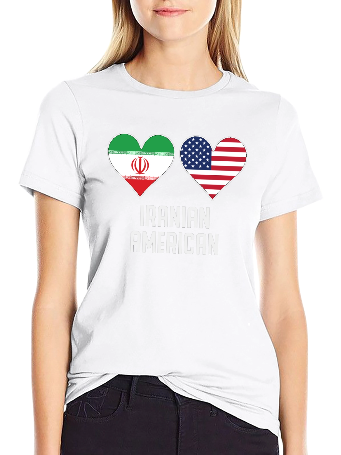 Iranian American Pride T-Shirt - Dual Flag Heart Design