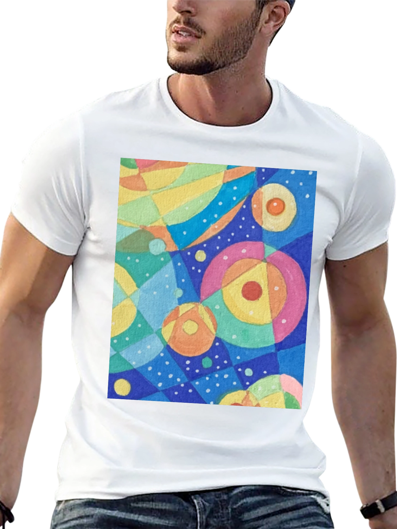 Abstract Circle Pattern Graphic Tee - Black