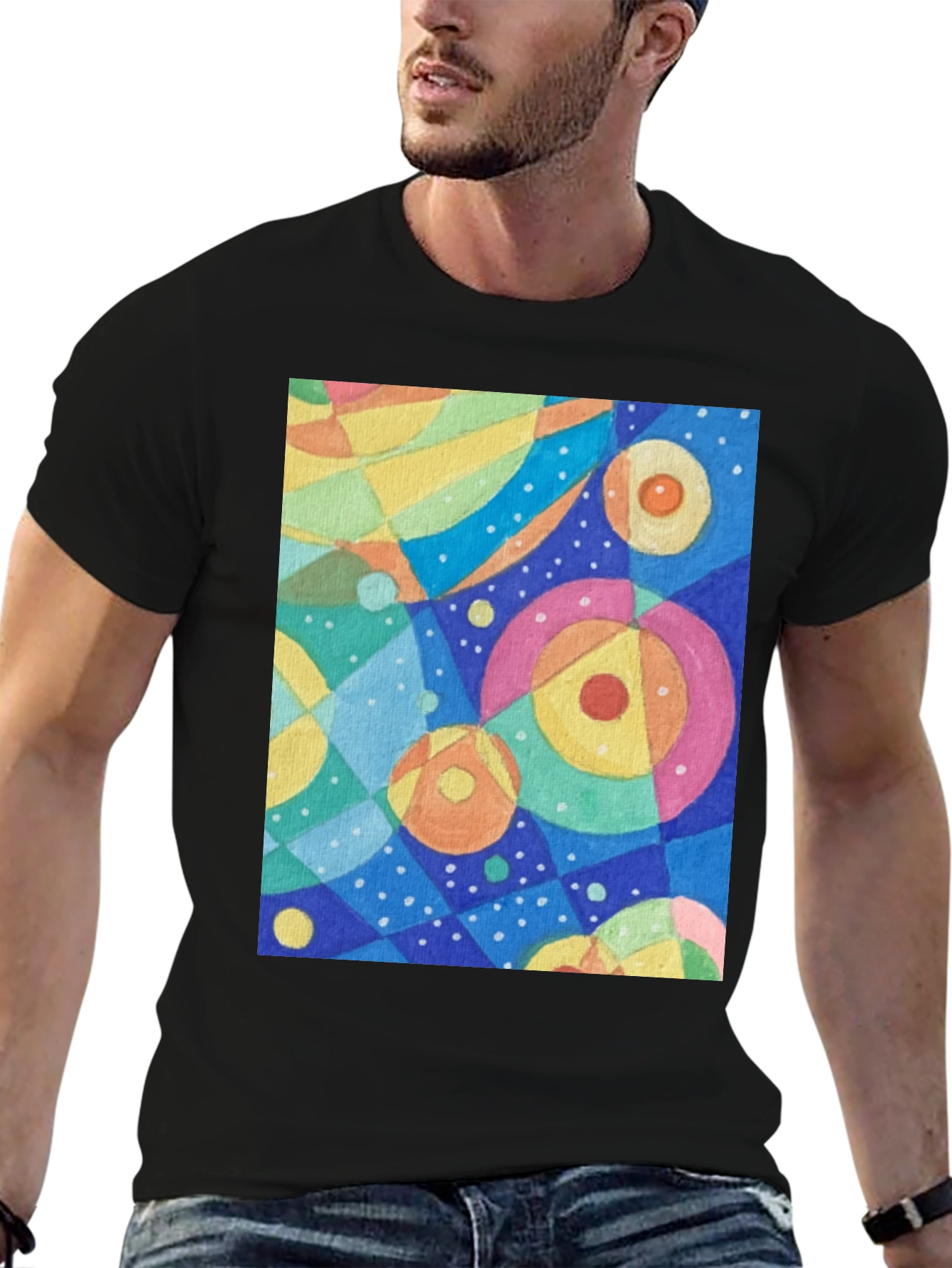 Abstract Circle Pattern Graphic Tee - Black