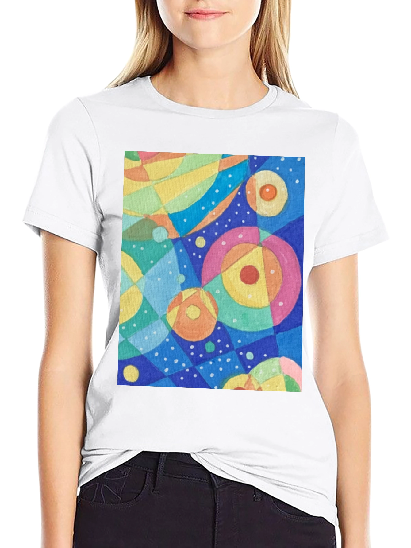 Abstract Circle Pattern Graphic Tee - Black