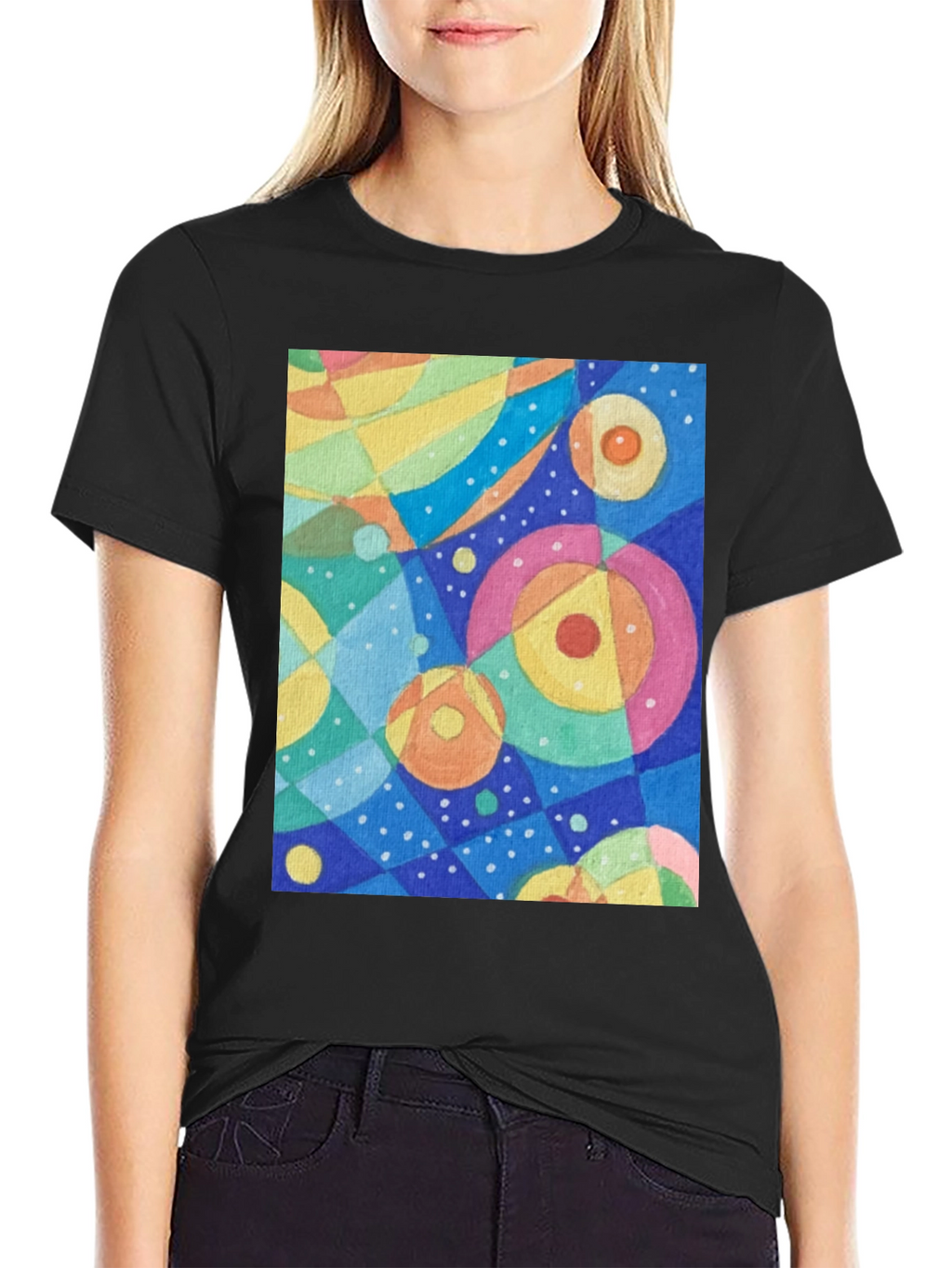 Abstract Circle Pattern Graphic Tee - Black