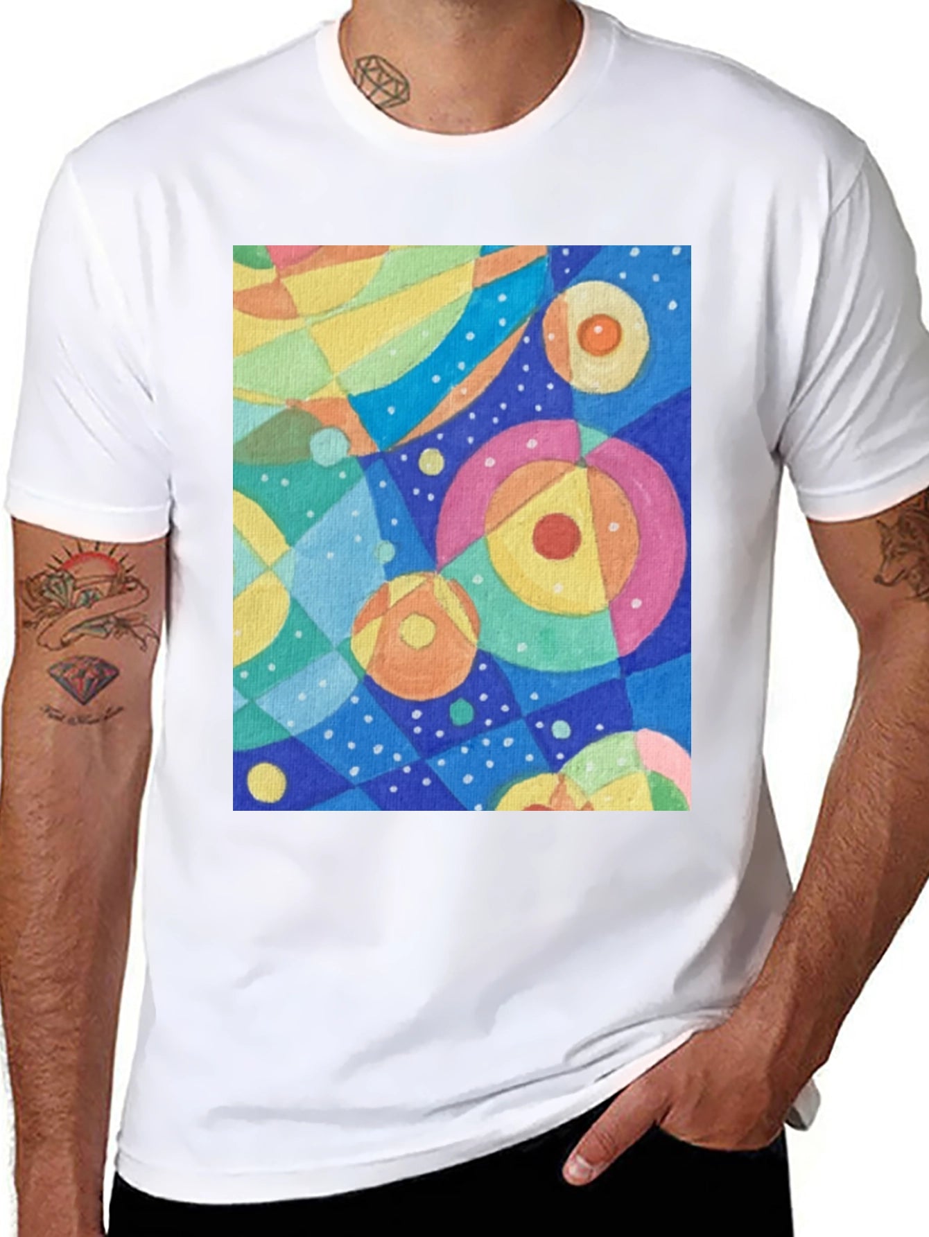Abstract Circle Pattern Graphic Tee - Black