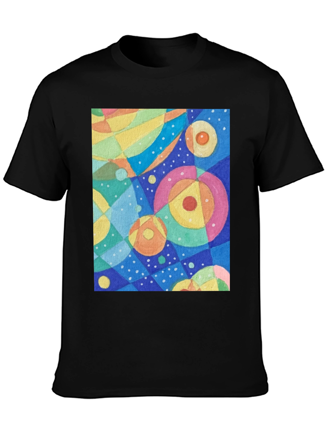 Abstract Circle Pattern Graphic Tee - Black