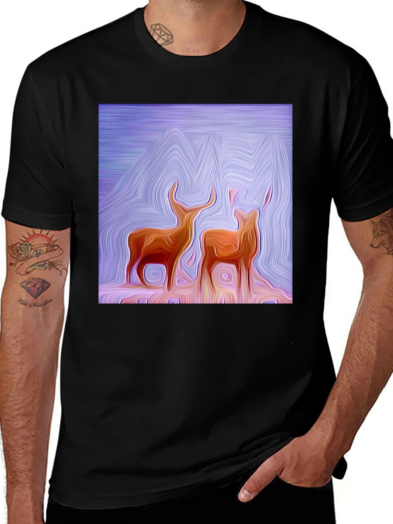 Abstract Deer Graphic Tee - Stylish Black T-Shirt