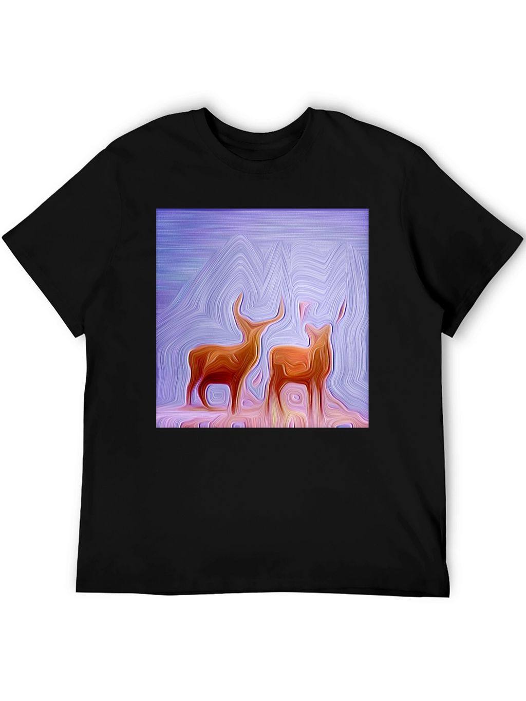Abstract Deer Graphic Tee - Stylish Black T-Shirt