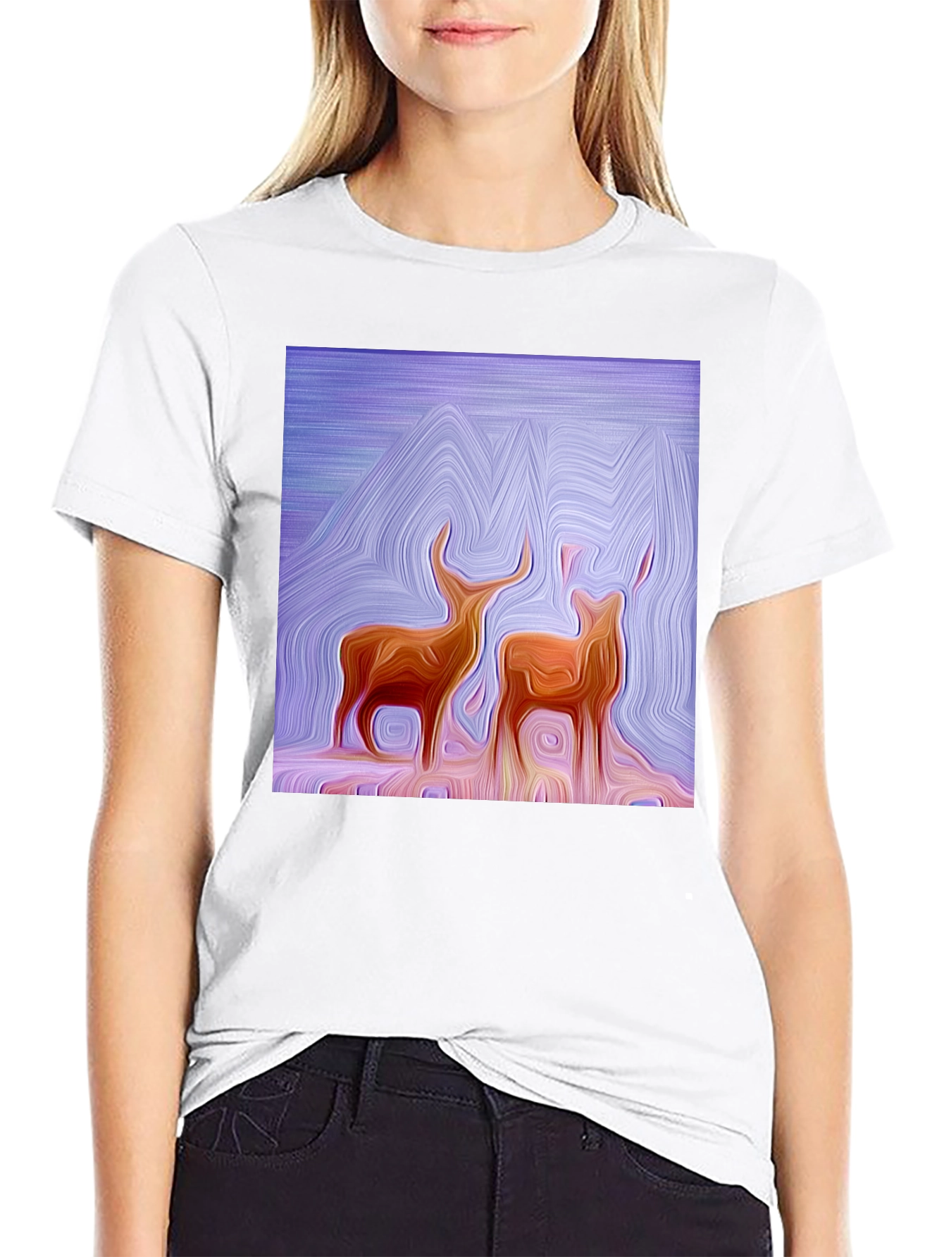 Abstract Deer Graphic Tee - Stylish Black T-Shirt