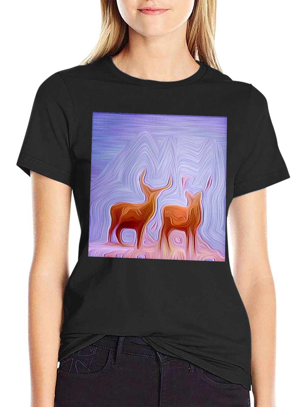 Abstract Deer Graphic Tee - Stylish Black T-Shirt
