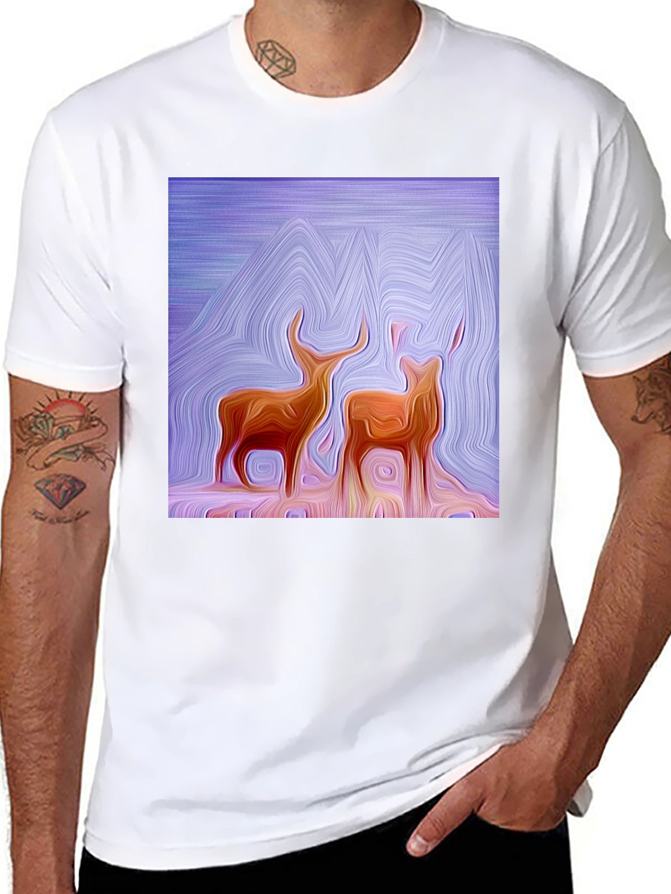 Abstract Deer Graphic Tee - Stylish Black T-Shirt