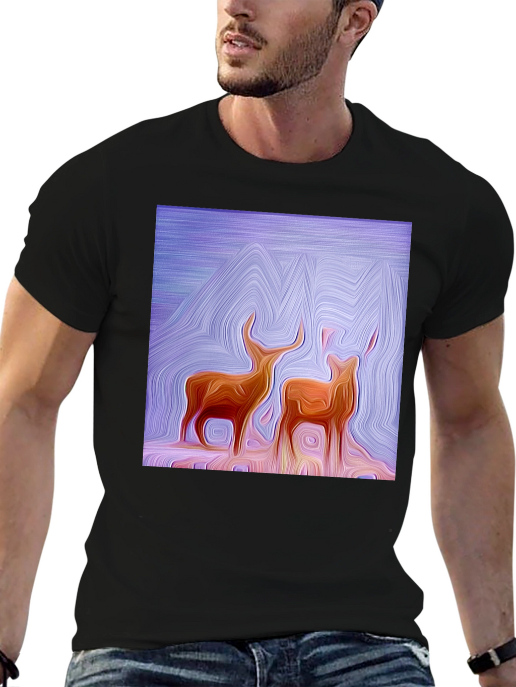 Abstract Deer Graphic Tee - Stylish Black T-Shirt