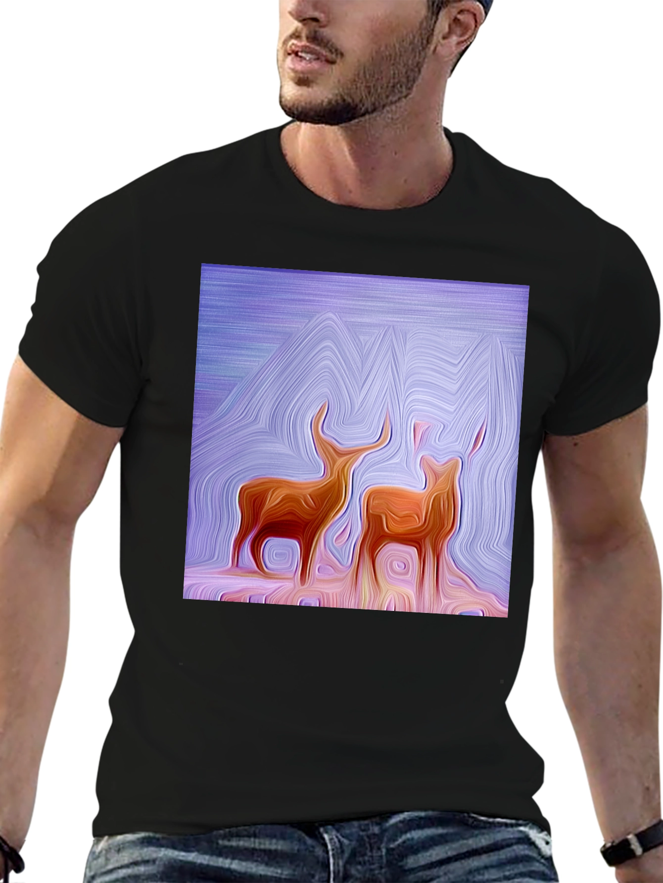 Abstract Deer Graphic Tee - Stylish Black T-Shirt