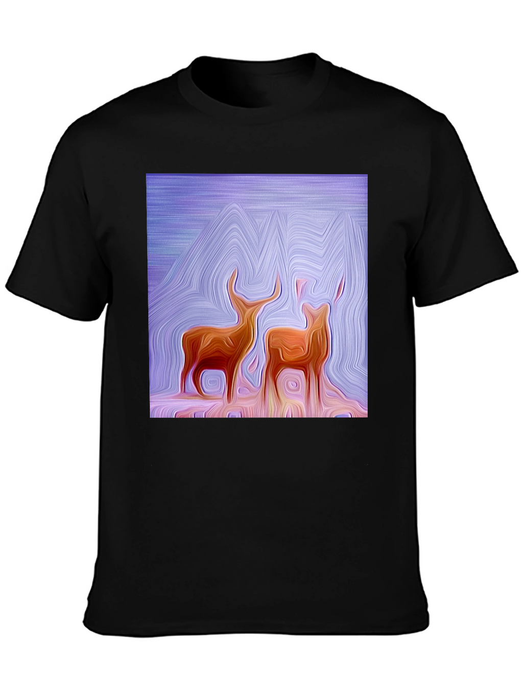 Abstract Deer Graphic Tee - Stylish Black T-Shirt