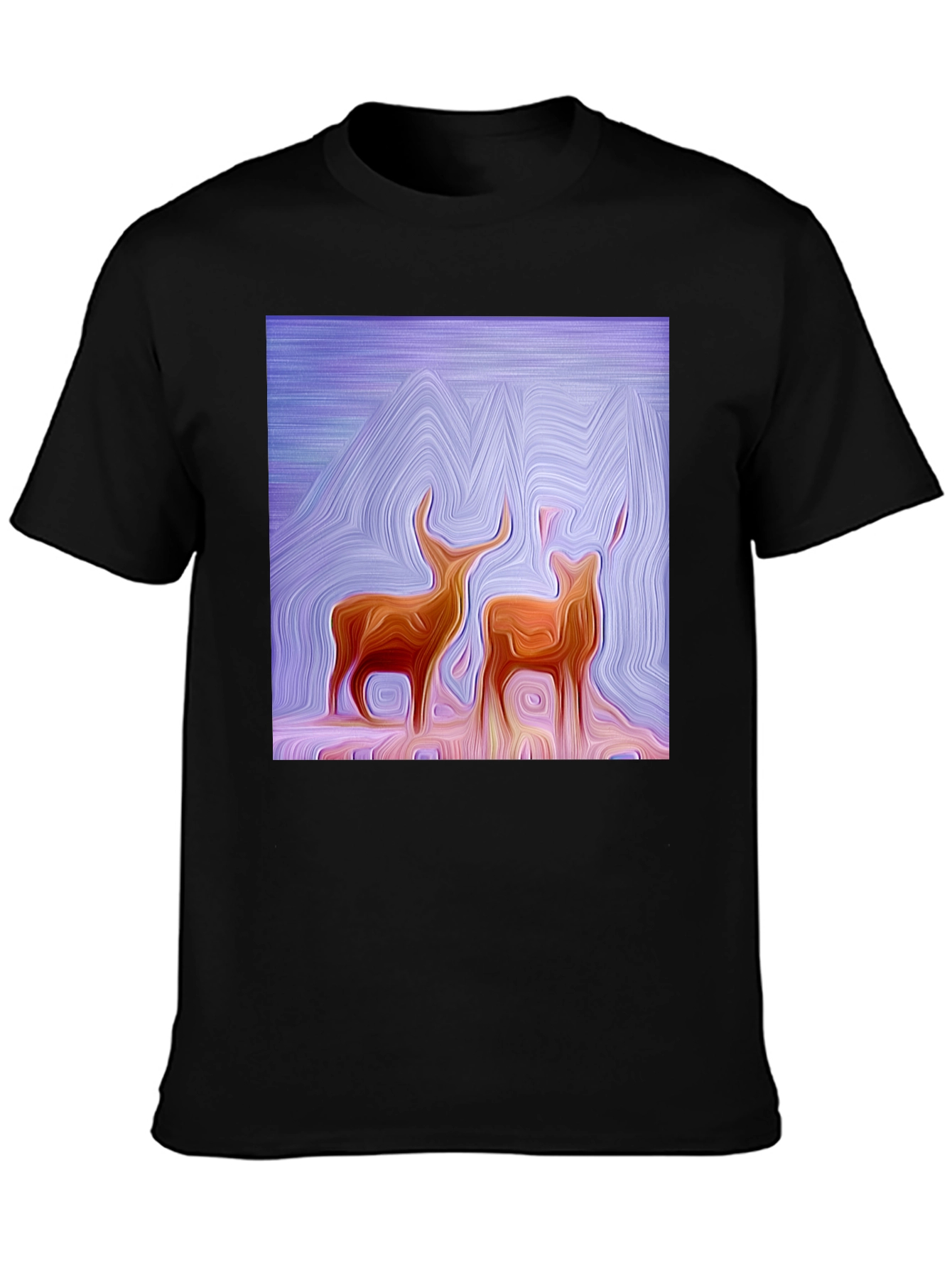 Abstract Deer Graphic Tee - Stylish Black T-Shirt