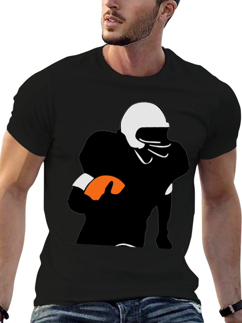 Football Player Graphic Tee - Black Casual Shirt