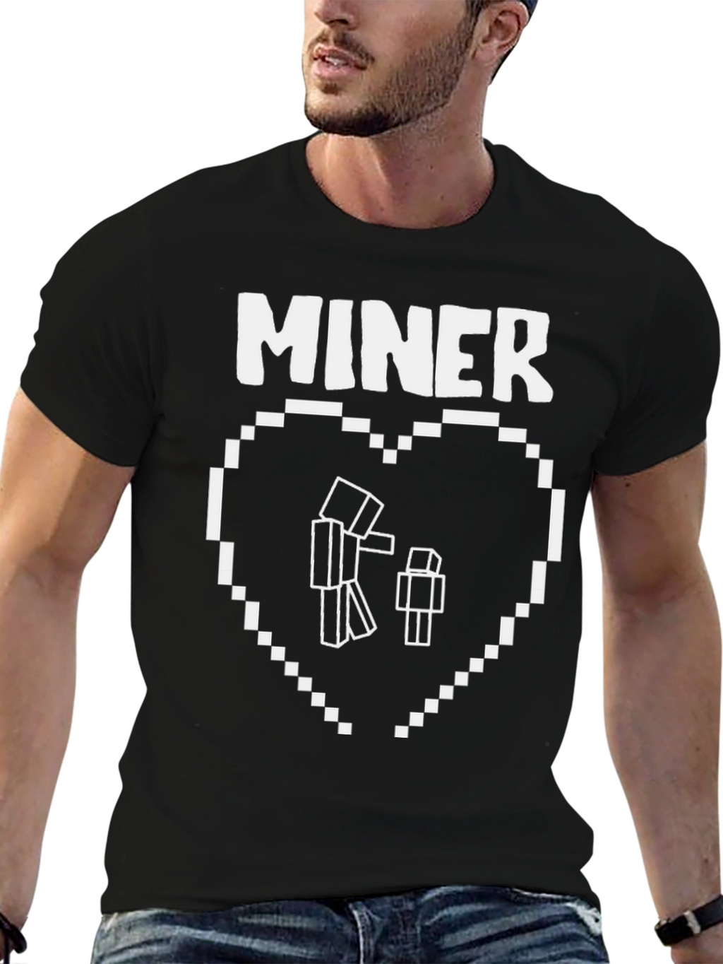 Minecraft Miner Heart Black T-Shirt