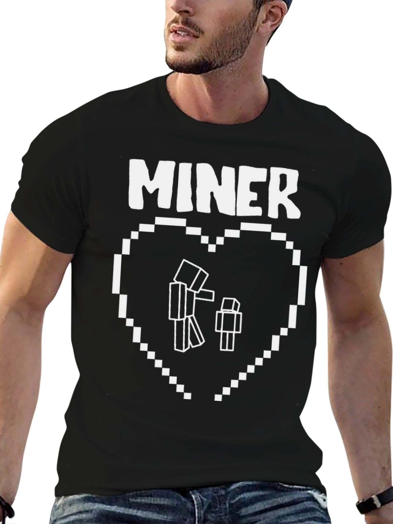 Minecraft Miner Heart Black T-Shirt