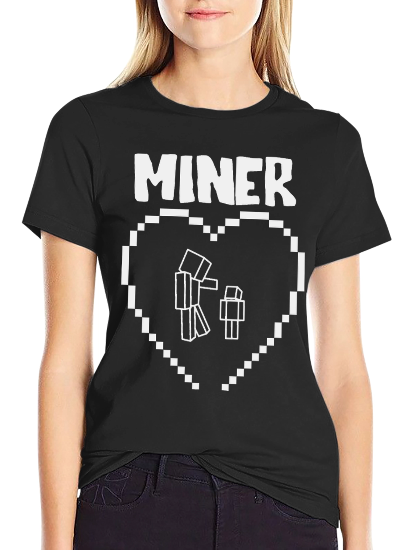 Minecraft Miner Heart Black T-Shirt