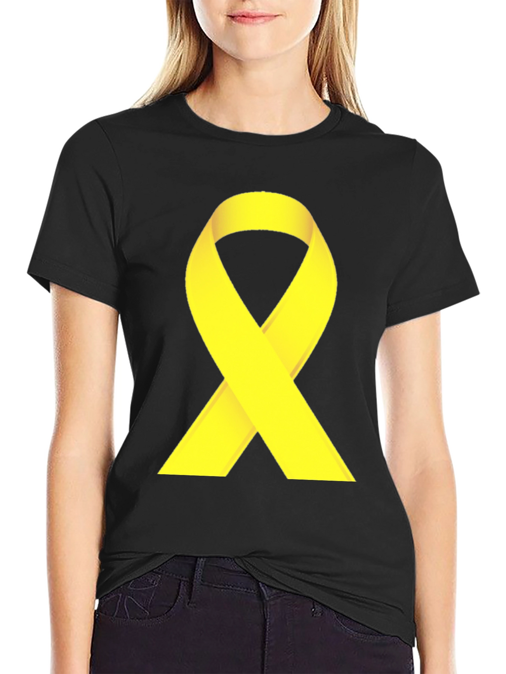 Black T-Shirt with Yellow Ribbon Graphic