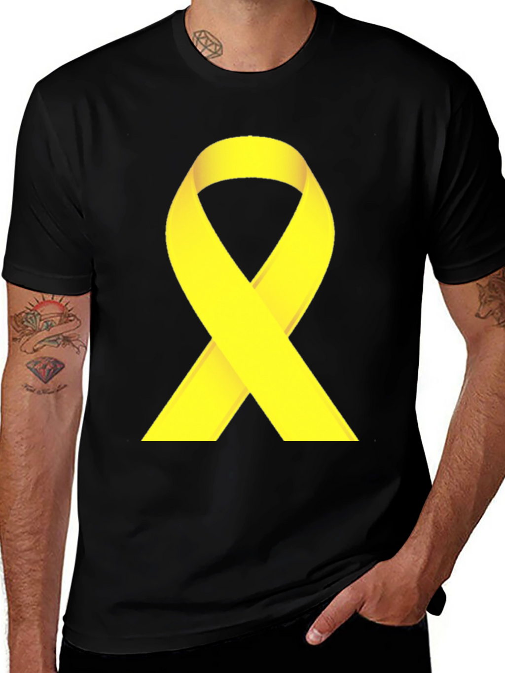 Black T-Shirt with Yellow Ribbon Graphic