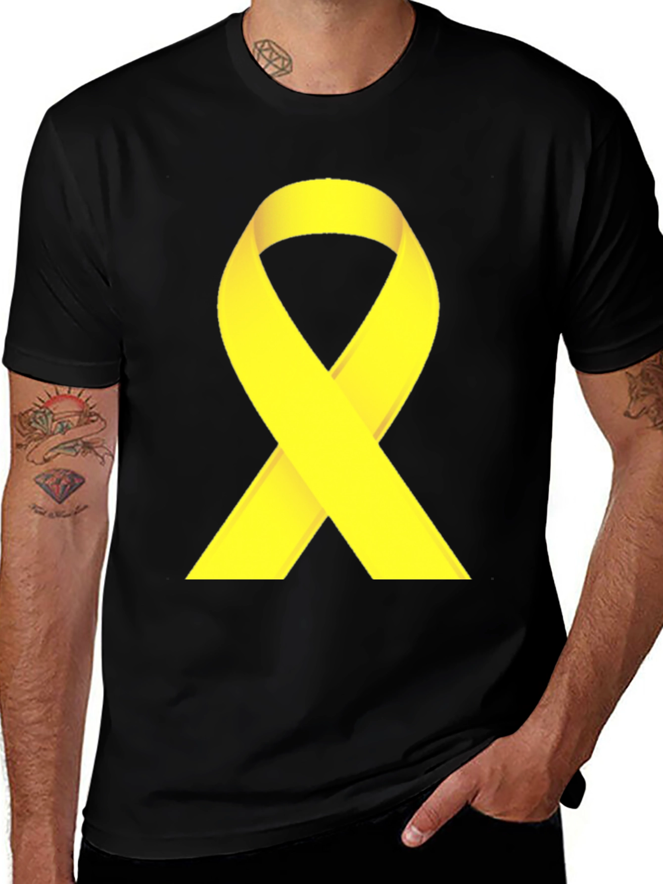 Black T-Shirt with Yellow Ribbon Graphic