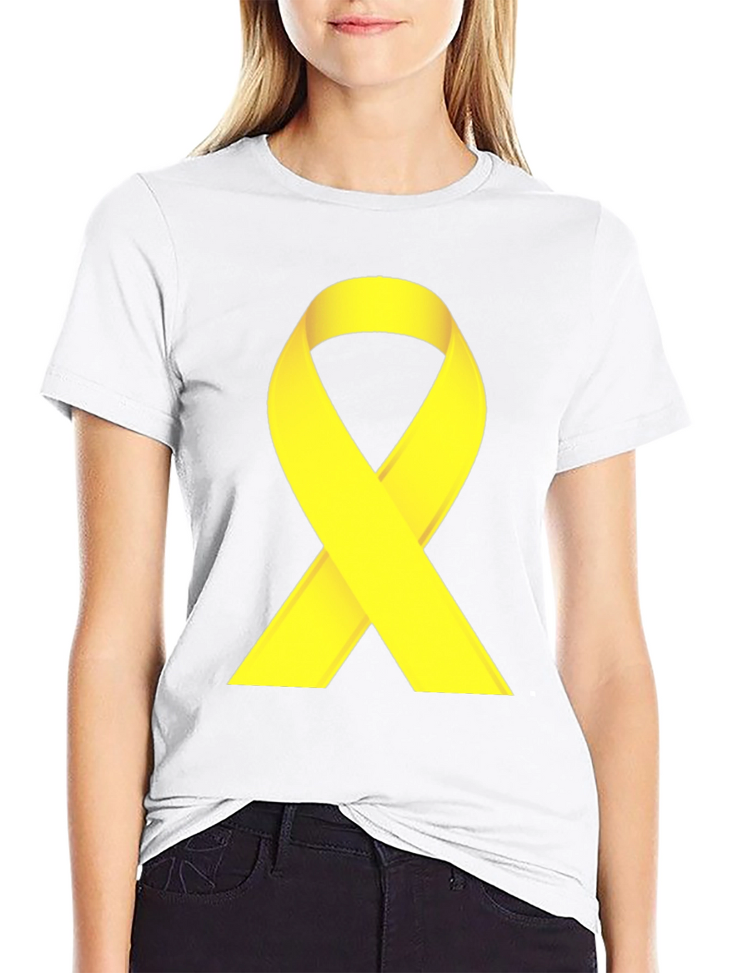 Black T-Shirt with Yellow Ribbon Graphic