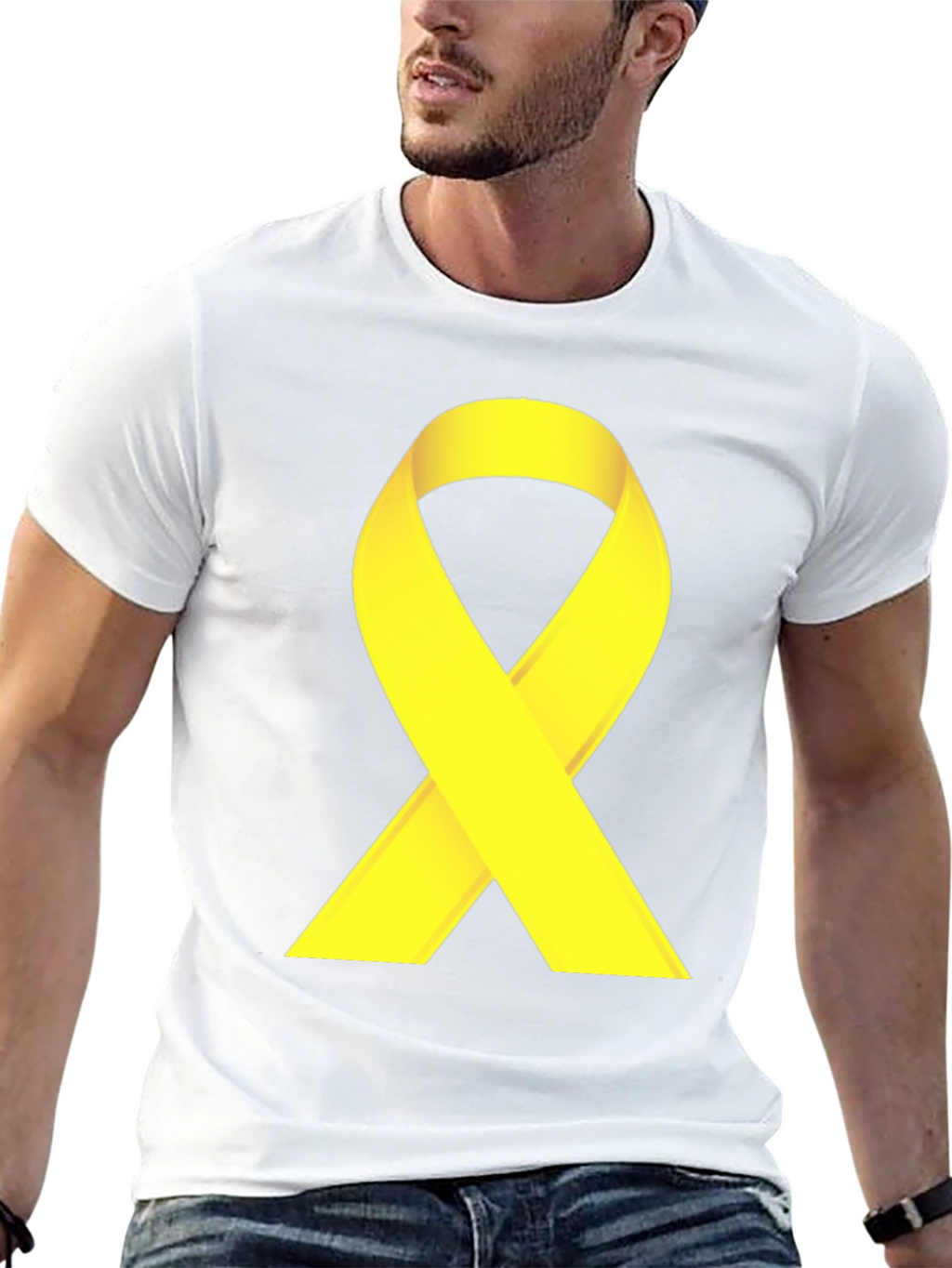 Black T-Shirt with Yellow Ribbon Graphic