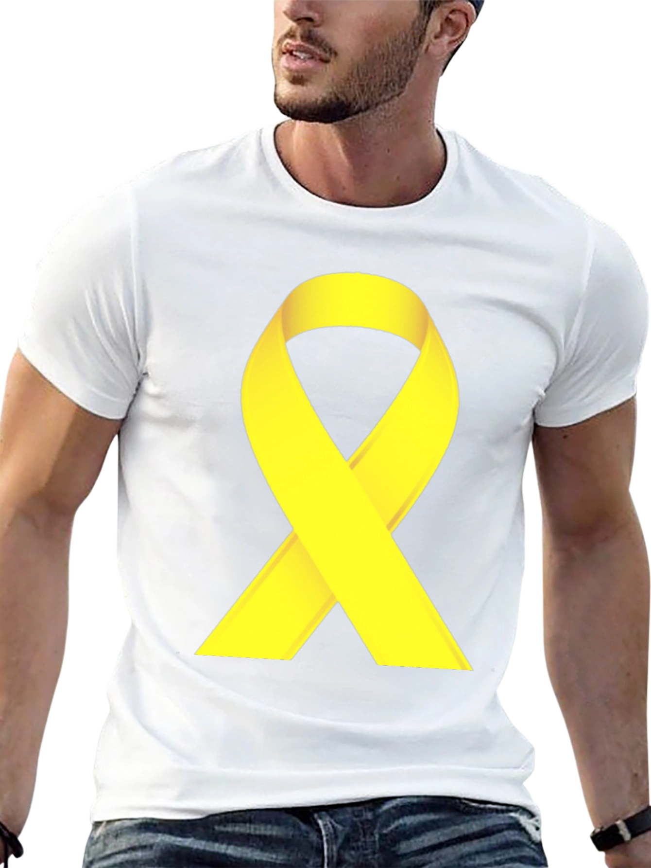 Black T-Shirt with Yellow Ribbon Graphic