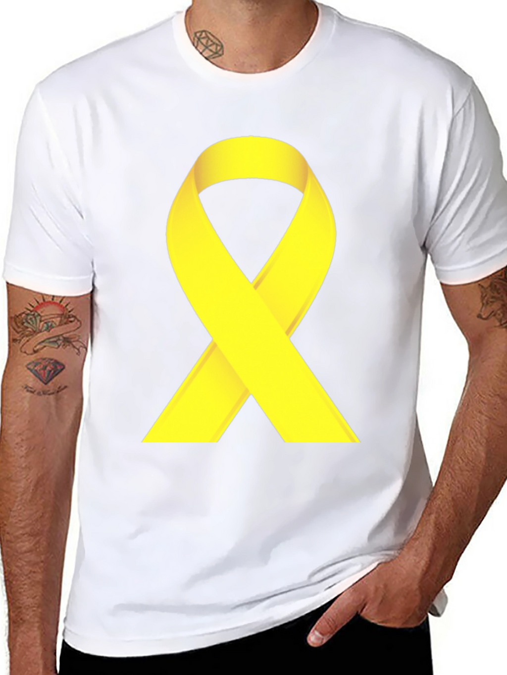 Black T-Shirt with Yellow Ribbon Graphic