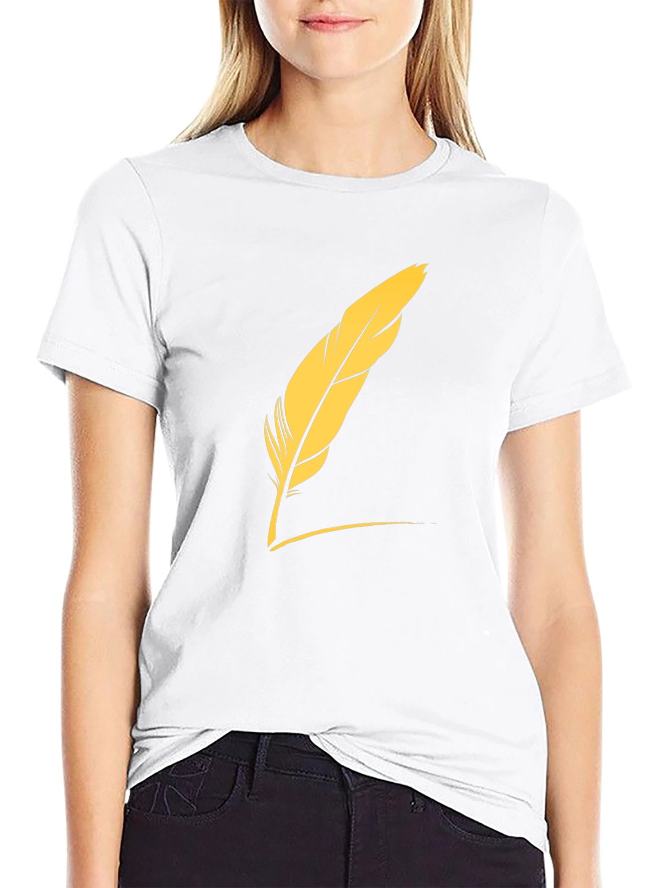 Mens Black T-Shirt with Feather Graphic