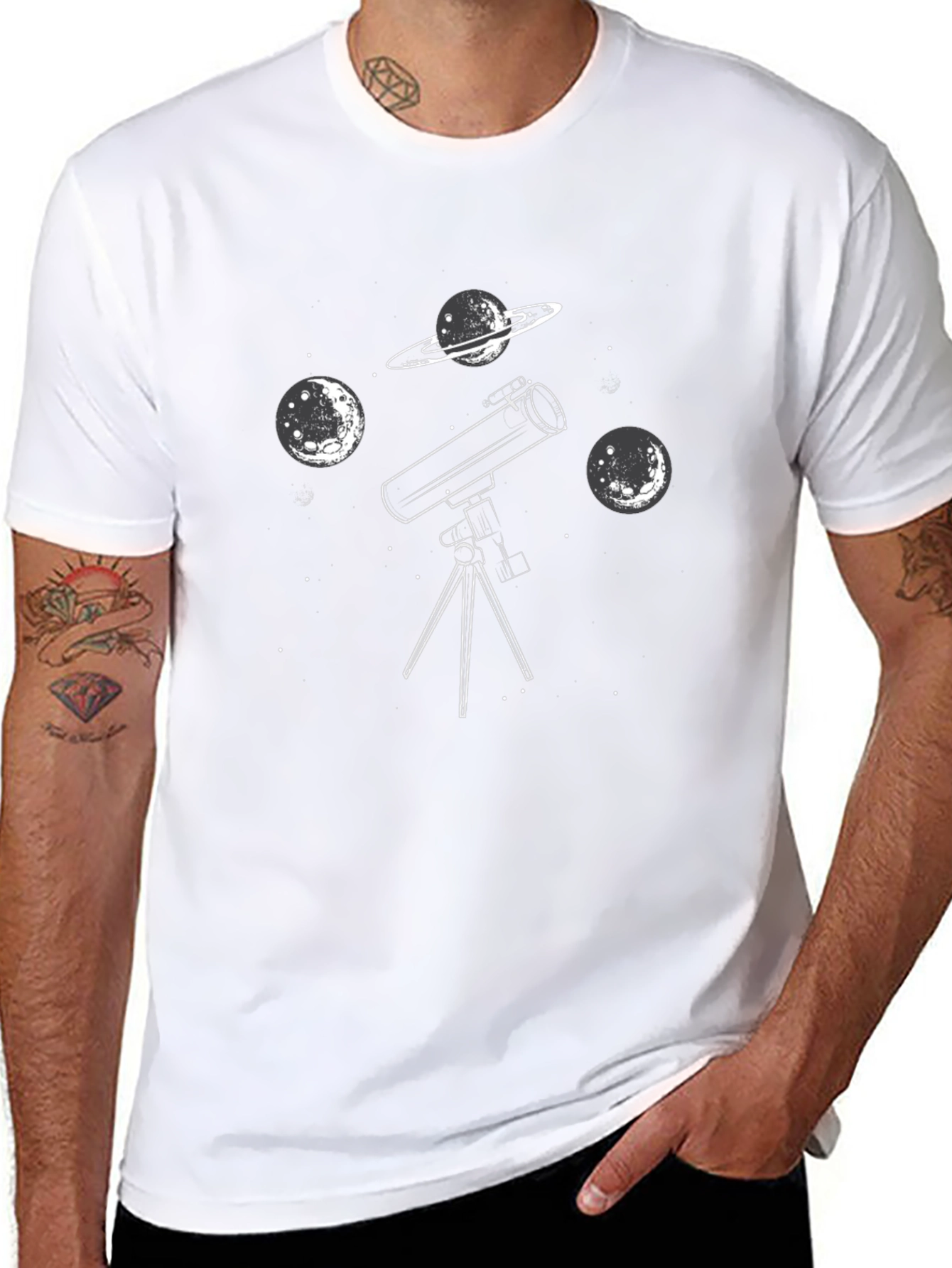 Astronomy Telescope Graphic Tee - Black Cotton