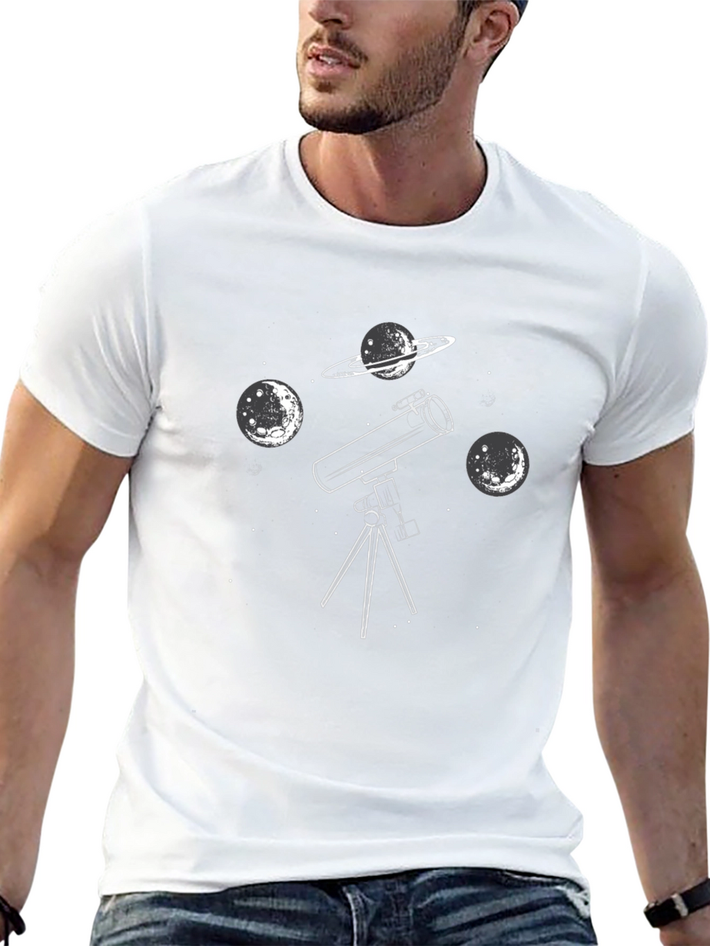 Astronomy Telescope Graphic Tee - Black Cotton