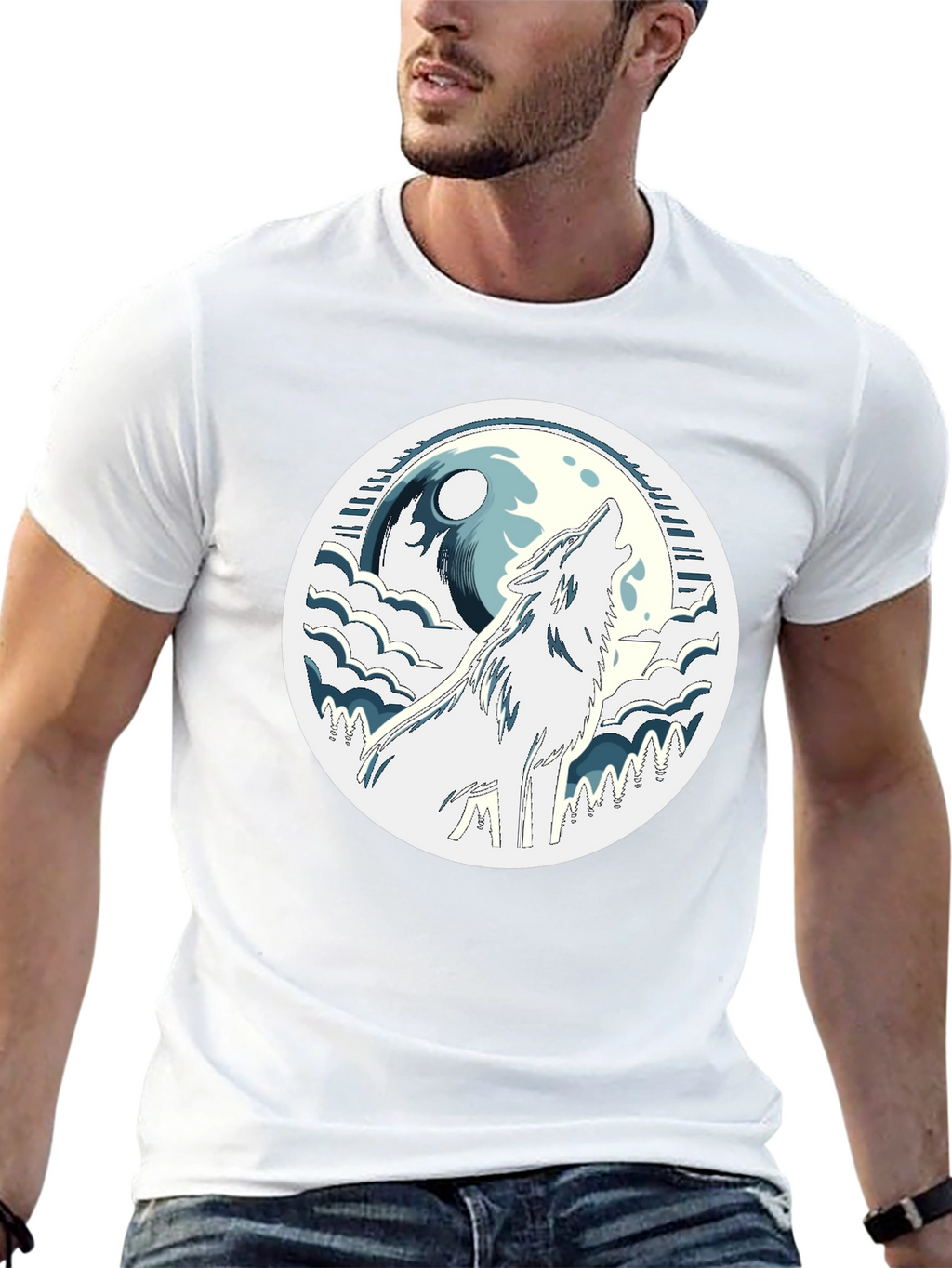 Wolf Howling at Moon Graphic Tee