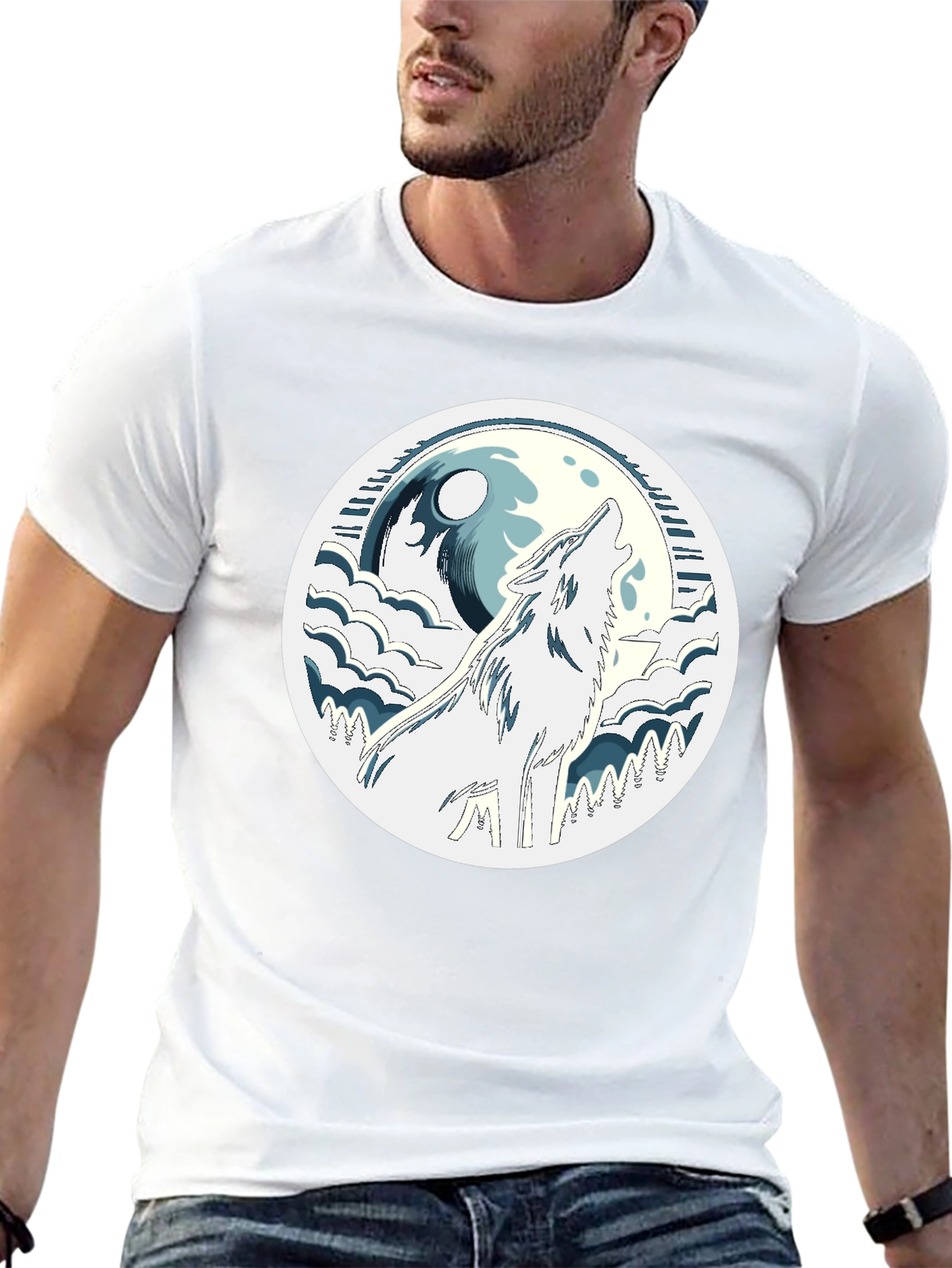 Wolf Howling at Moon Graphic Tee