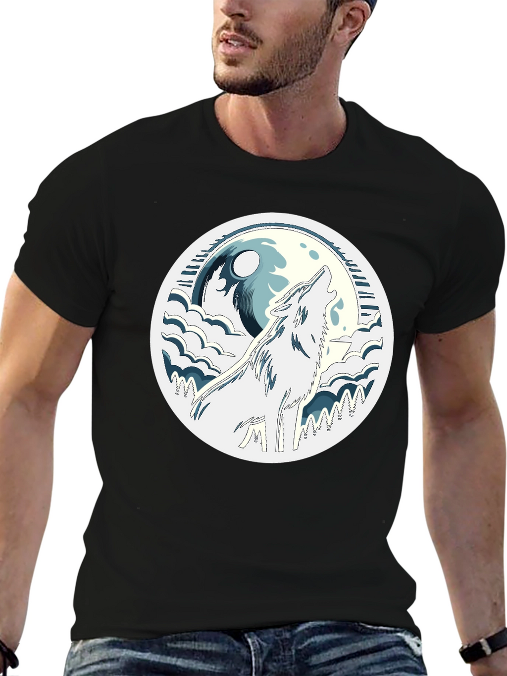 Wolf Howling at Moon Graphic Tee