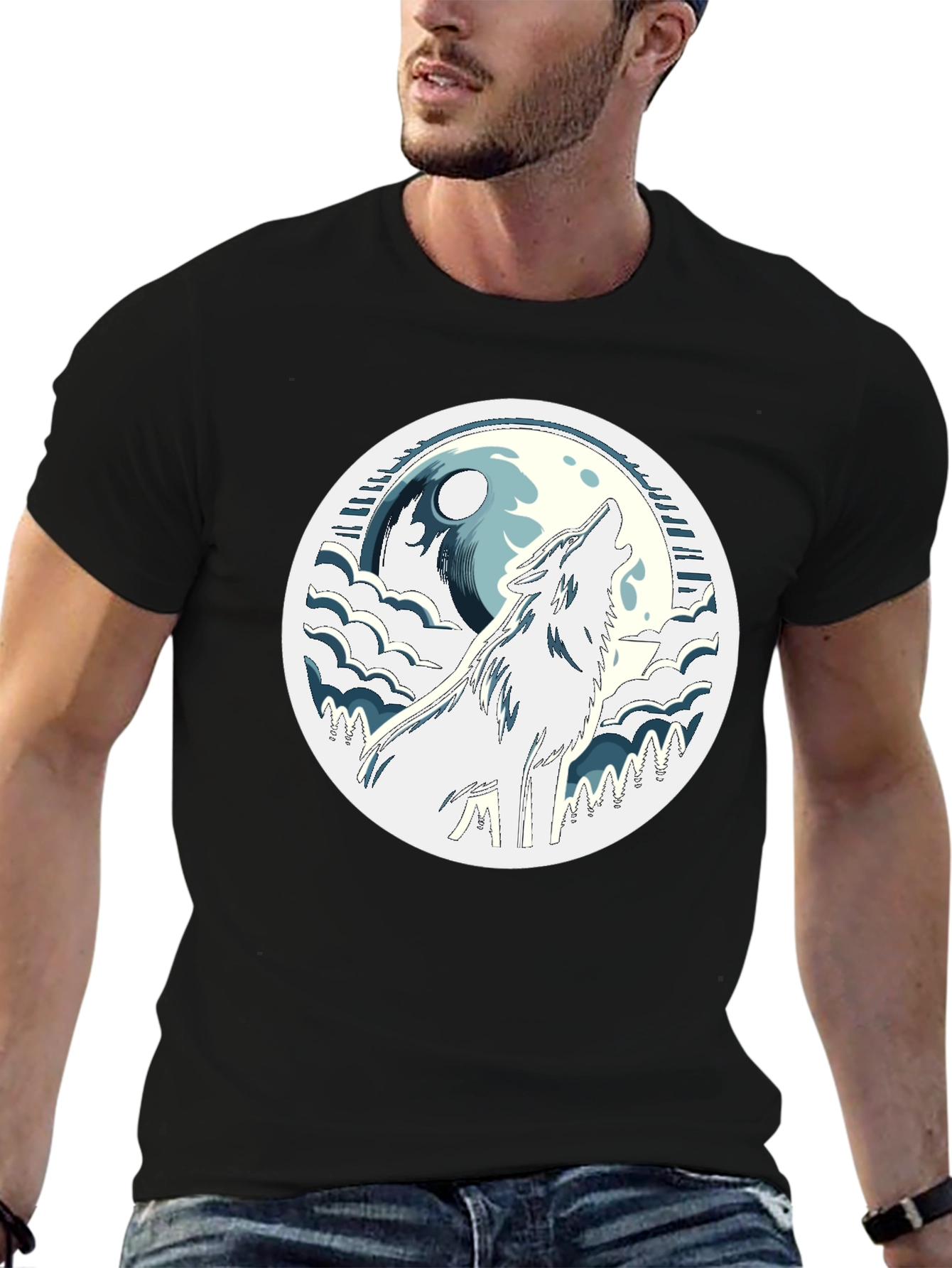 Wolf Howling at Moon Graphic Tee