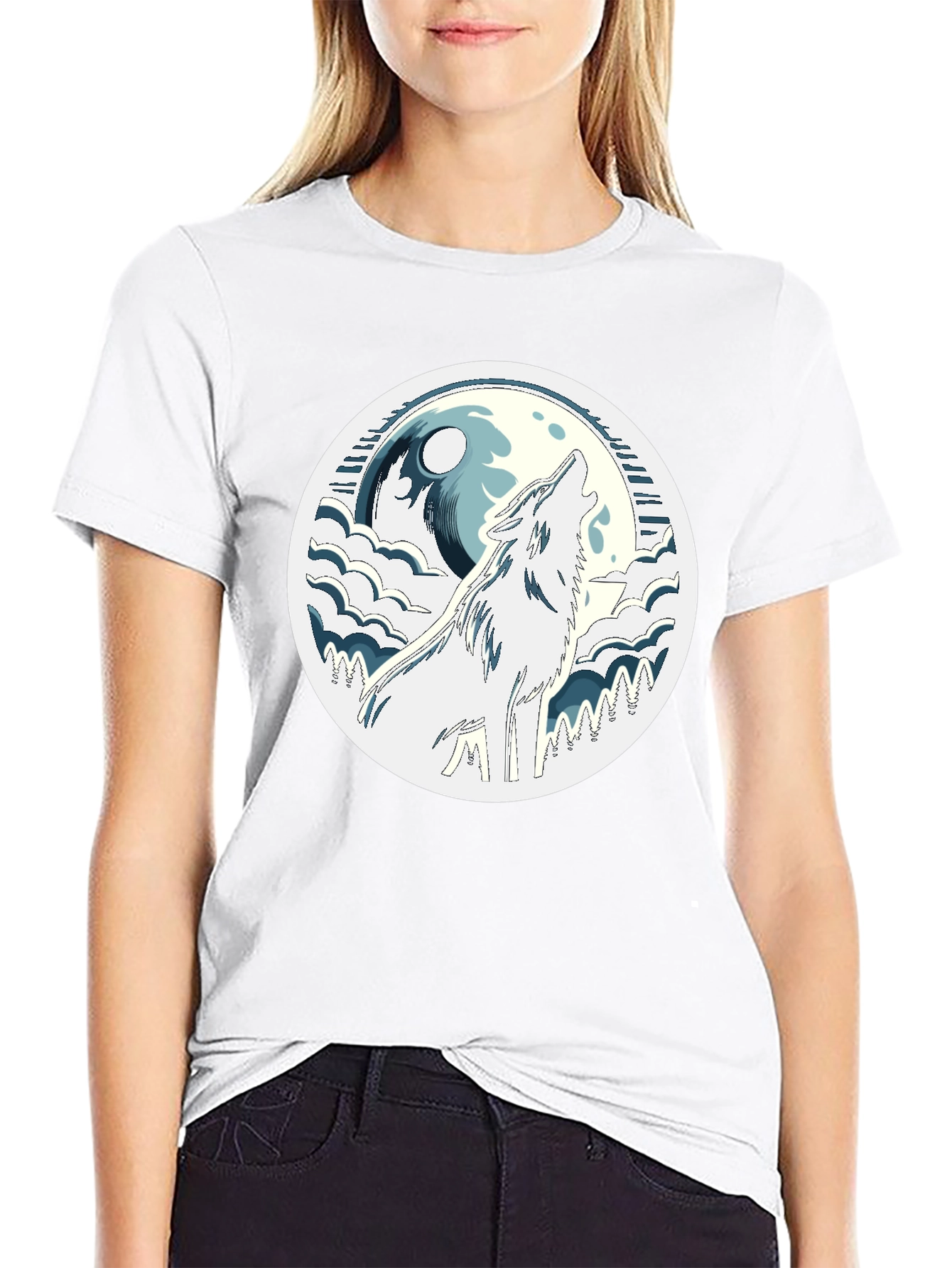 Wolf Howling at Moon Graphic Tee