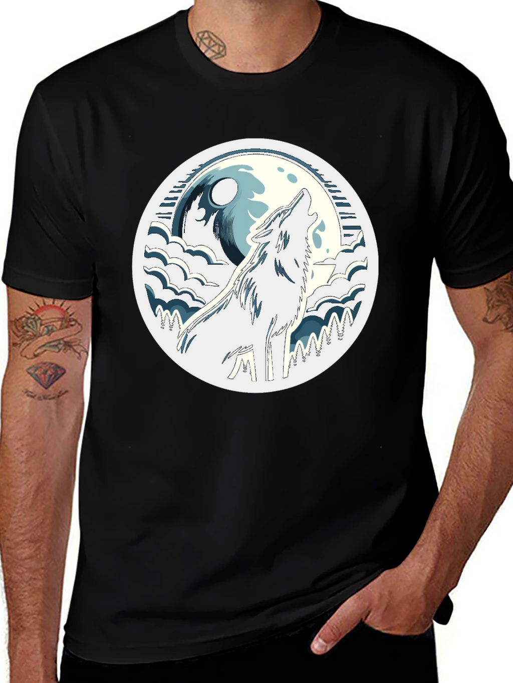 Wolf Howling at Moon Graphic Tee