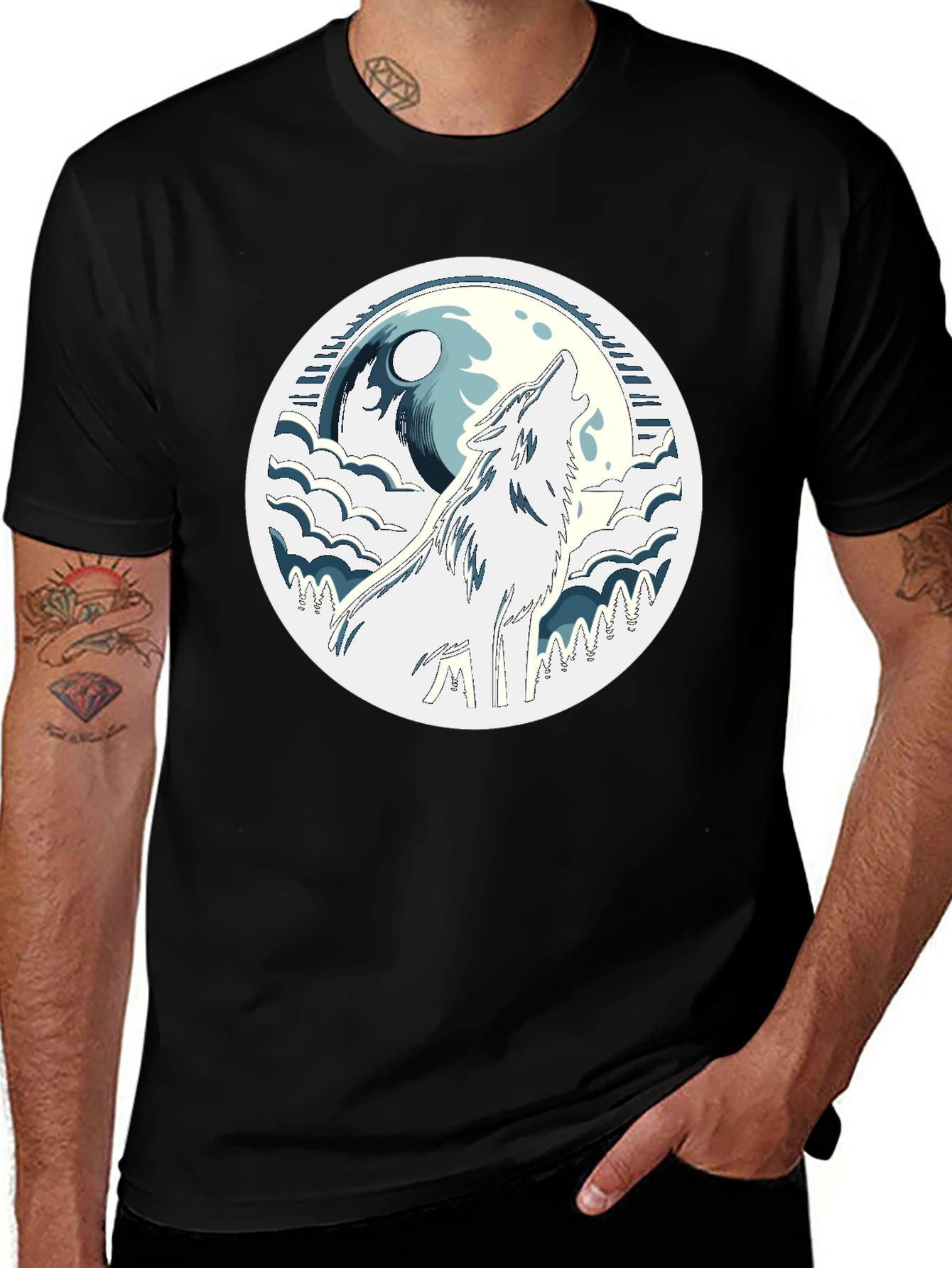 Wolf Howling at Moon Graphic Tee