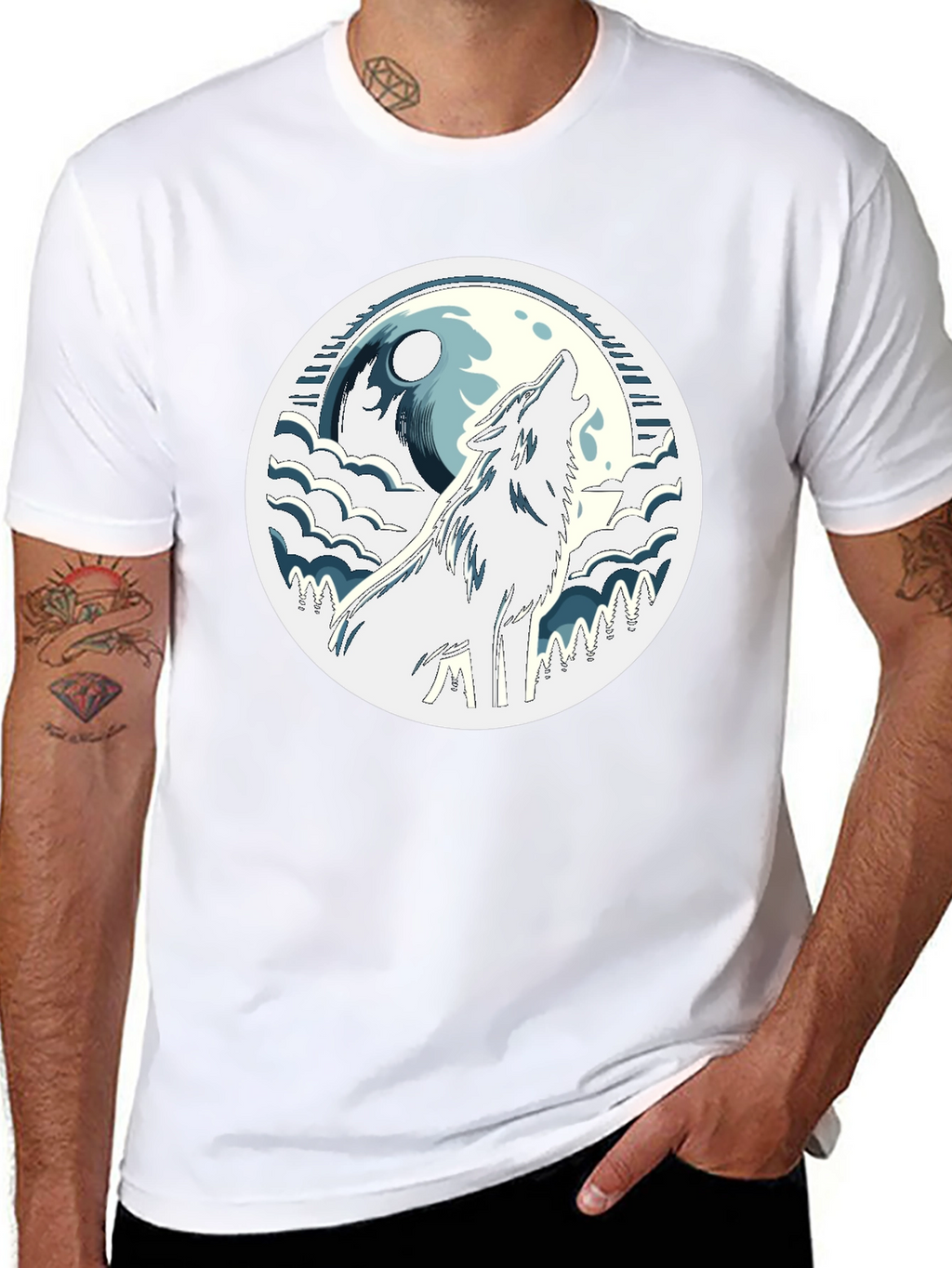 Wolf Howling at Moon Graphic Tee