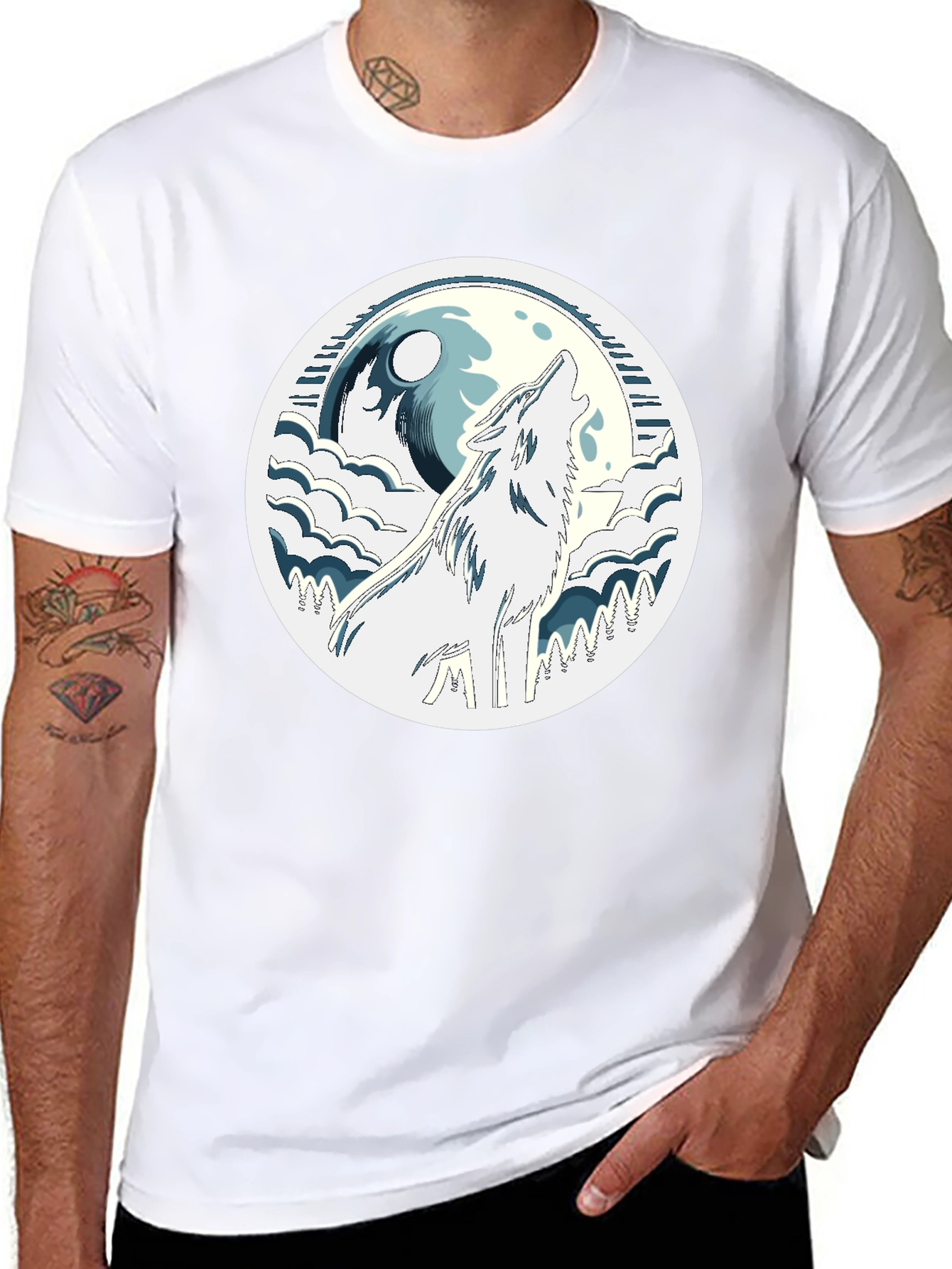 Wolf Howling at Moon Graphic Tee
