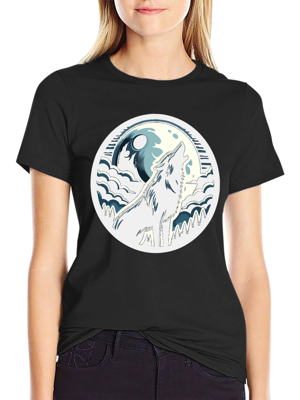 Wolf Howling at Moon Graphic Tee