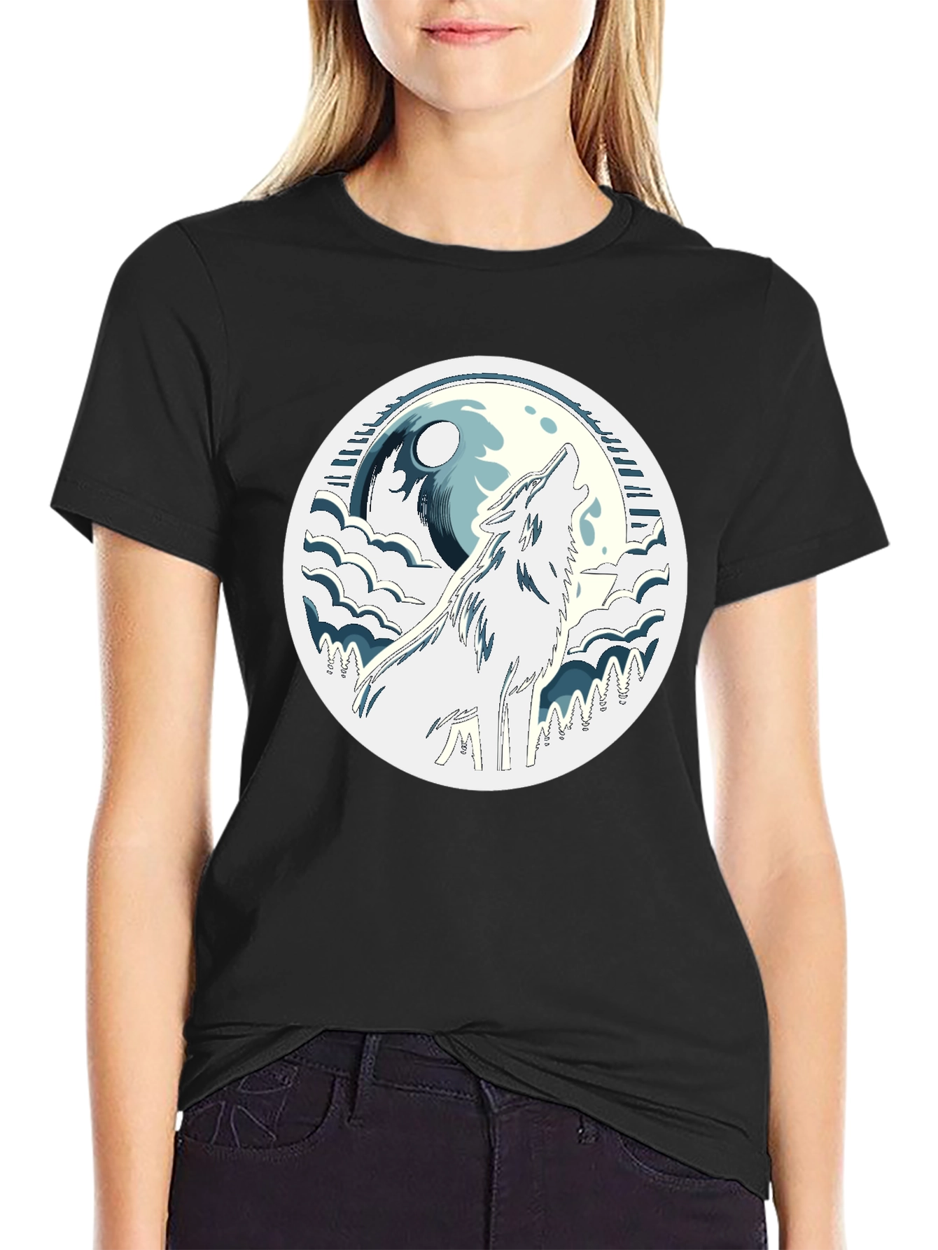 Wolf Howling at Moon Graphic Tee