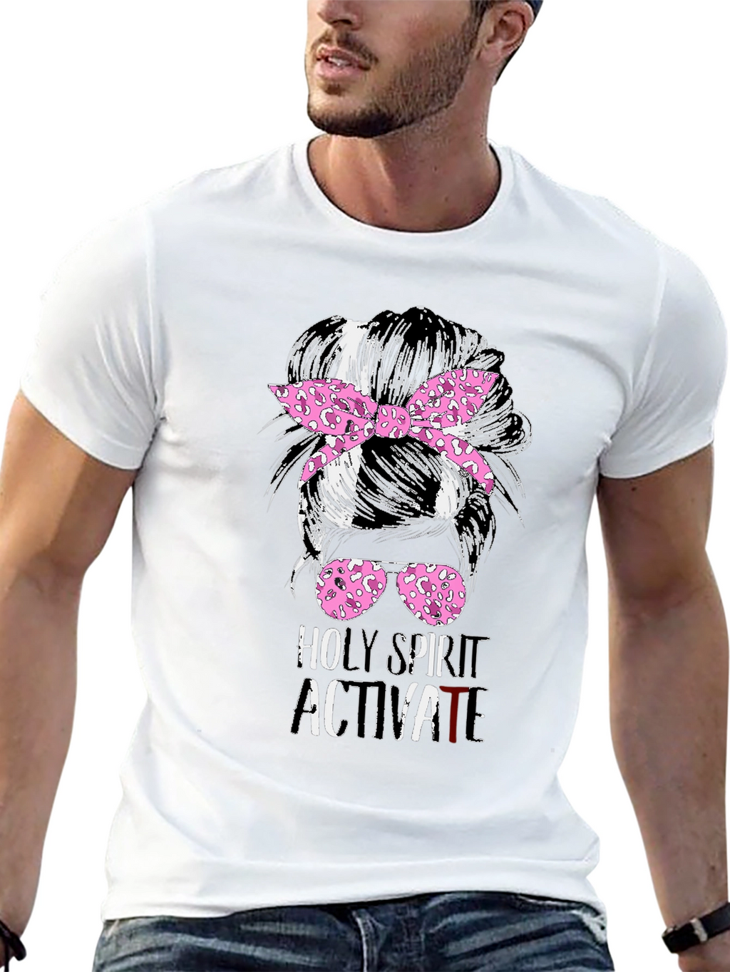 Holy Spirit Activate Messy Bun T-Shirt
