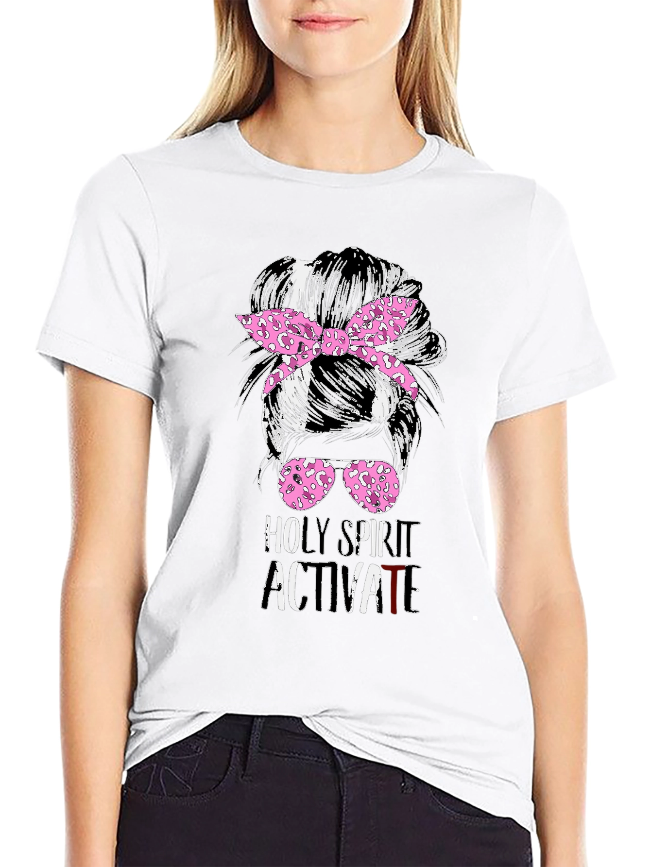 Holy Spirit Activate Messy Bun T-Shirt